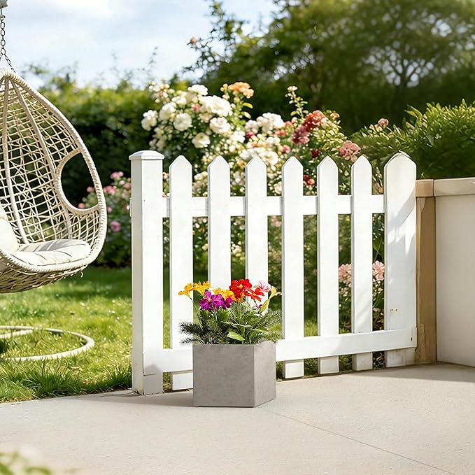 Kante 10 Inch Square Concrete Planter for Outdoor Indoor Home Patio Garden, Large Plant Pot with Drainage Hole and Rubber Plug, Weathered Concrete