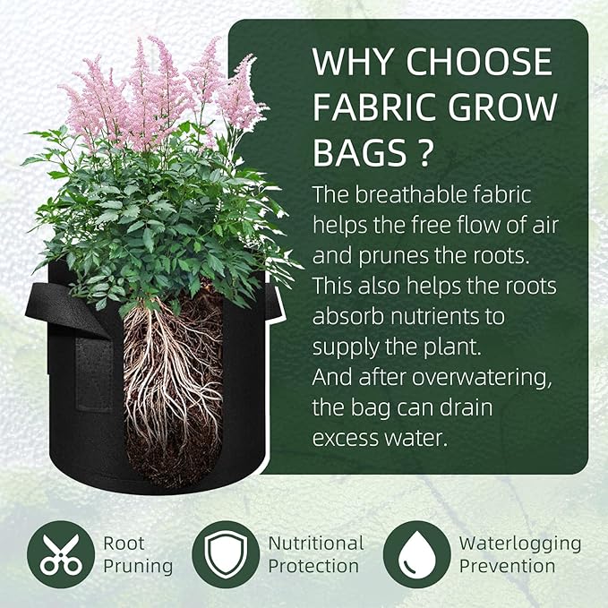 5/10/12/20/30 Pack 10 Gallon Grow Bags, Heavy Duty Thickened Nonwoven Fabric Pots with Handles, Plant Grow Bags for Vegetable/Flower/Plant/Fruits, Black (12 Pack)