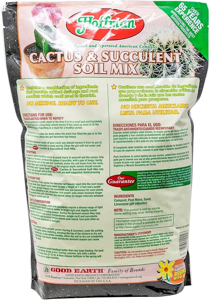 Hoffman Organic Cactus and Succulent Soil Mix to Provide Proper Drainage and Improve Growth in Cacti, 10qts, 3 Pack