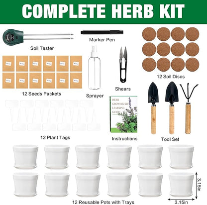 12 Herb Garden Kit Indoor - 42 Pcs Complete Kitchen Window Herbs Seeds Growing Starter Set Kit Gardening Gift Birthday Housewarming Christmas Gift for Women Her Mom Men Home Chefs Gardener Beginner