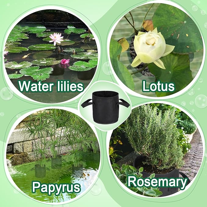 Aulock 8-Pack Lily Grow Bags for Pond - Durable Nonwoven Fabric Plant Pots with Handles, Aquatic Pond Planter for Aquatic Plants Water Lily, Black, (8''x 8''- 1.8 Gallons)
