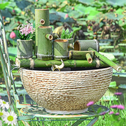 Sungmor Large Garden Bowl Planter Water Plant Pot, Miniature Landscaping Succulent Planter, 15.6 Inch Marble Texture Water Lily Pots, Small Fountain Base Mini Fish Pond Bird Bath