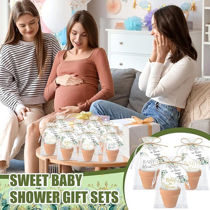 Baby Shower Party Favors Baby in Bloom Envelopes Seed Packets Include 24 Mini Terracotta Pots Seed Packets 24 Self Adhesive Envelopes Thank You Tags Gifts for Party(Greenery)