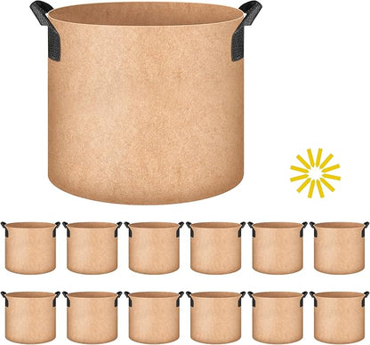 YSSOA Grow Bags 12 Pack 3 Gallon 300G Reusable Breathable Gardening Pots with Handles Non-Woven Fabric Plant Bags, Heavy Duty Planting Bags for Grow Tent Hydroponic & Outdoor Vegetables Tomatoes, Tan