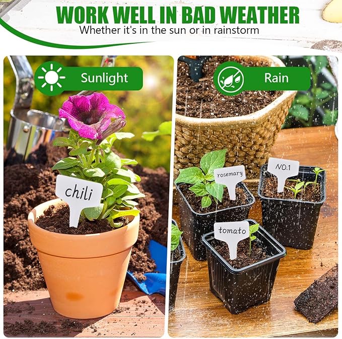 WSSROGY 120 Pcs T-Type Plastic Garden Plant Labels Tags Markers with Marker Pens for Outdoor Plants Name