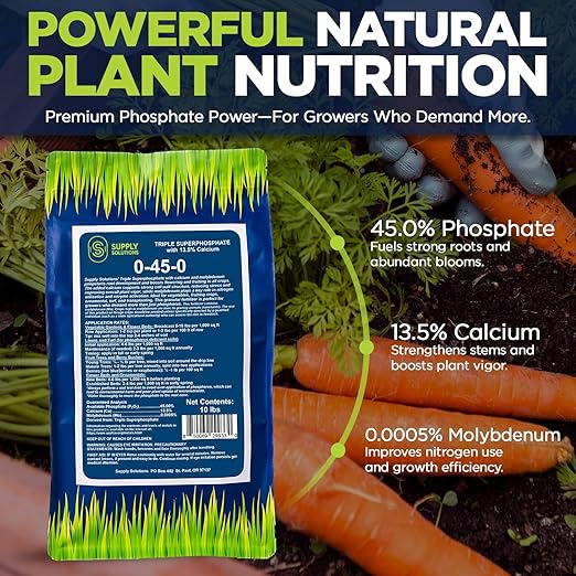 Supply Solutions | 0-45-0 Triple Superphosphate with 13.5% Calcium | High Phosphorus Bloom Booster Fertilizer for Indoor Plants, Flowers, Orchids, Citrus, Lawns, Vegetables & Fruit Trees (10 Pounds)