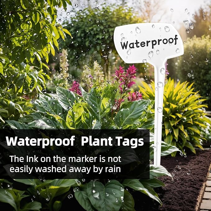 14.1'' Tall Plant Markers, Large Plant Labels for Outdoor Garden Waterproof Durable T-Type Plastic Garden Labels, Perfect for Herbs, Flowers, Vegetable with a Marker Pen (12PCS)
