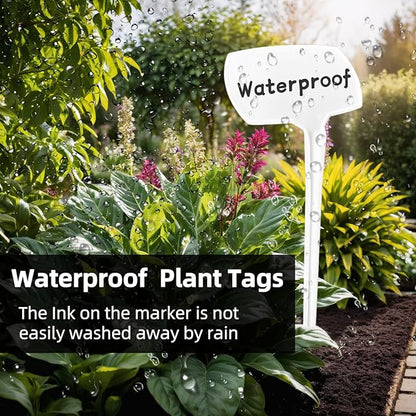 14.1'' Tall Plant Markers, Large Plant Labels for Outdoor Garden Waterproof Durable T-Type Plastic Garden Labels, Perfect for Herbs, Flowers, Vegetable with a Marker Pen (12PCS)