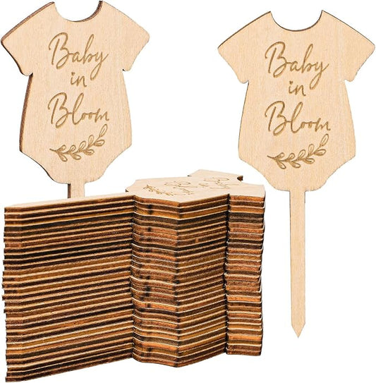 30Pcs Baby in Bloom Plant Labels Baby Shower Wooden Plant Stakes Gift Succulent Garden Marker Plant Sign for Seed Potted Supplies