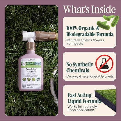 Organic Lawn Fungicide – 16oz Ready-to-Spray Hose-End; Lawns, Trees & Shrubs – Targets Brown Patch, Dollar Spot, Rust, Powdery Mildew & Root Rot – Kid- & Pet-Safe; Coverage up to 16,000 sq ft