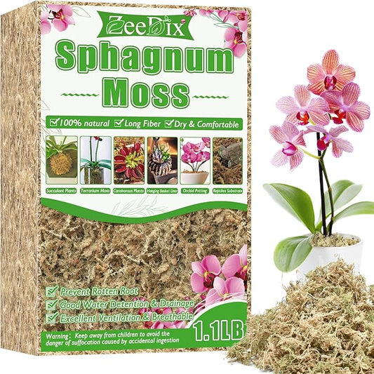 ZeeDix 1.1 lb Sphagnum Moss for Plants Indoor, Natural Long Fiber Sphagnum Orchid Moss Bulk for Carnivorous Plants, Succulents, Monstera, Flower & Reptile Terrariums Habitats (Expands to 25 qt)