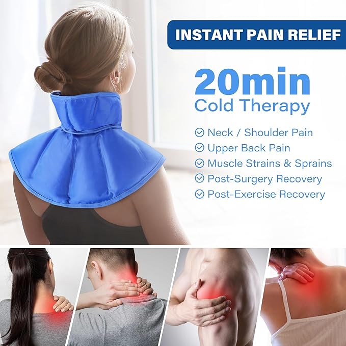 LotFancy Ice Pack for Neck Shoulder, Reusable Cold Neck Wrap for Pain Relief, Flexible Gel Pack with Adjustable Straps, Cold Compress Therapy for Injuries, Swelling, Strains, Sprains