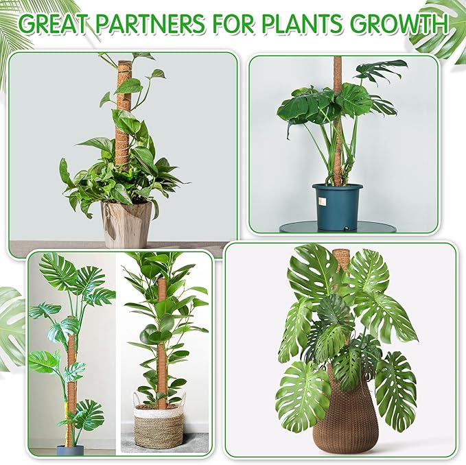 102 Inch Moss Pole for Plants Indoor (2*21.7", 2*16.5", 2*12.6") 6Pcs Coco Coir Pole Monstera Plant Support Pole for Plants Climbing with 65.6ft Twist Tie, Plant Tie and Jute Rope for Potted