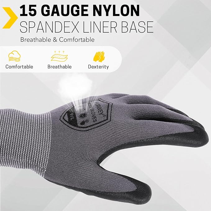 Safety Work Gloves-16/32 Pairs, Micro Foam Nitrile Coated Glove,Seamless Knit Nylon Gloves for Men Women（S-XL
