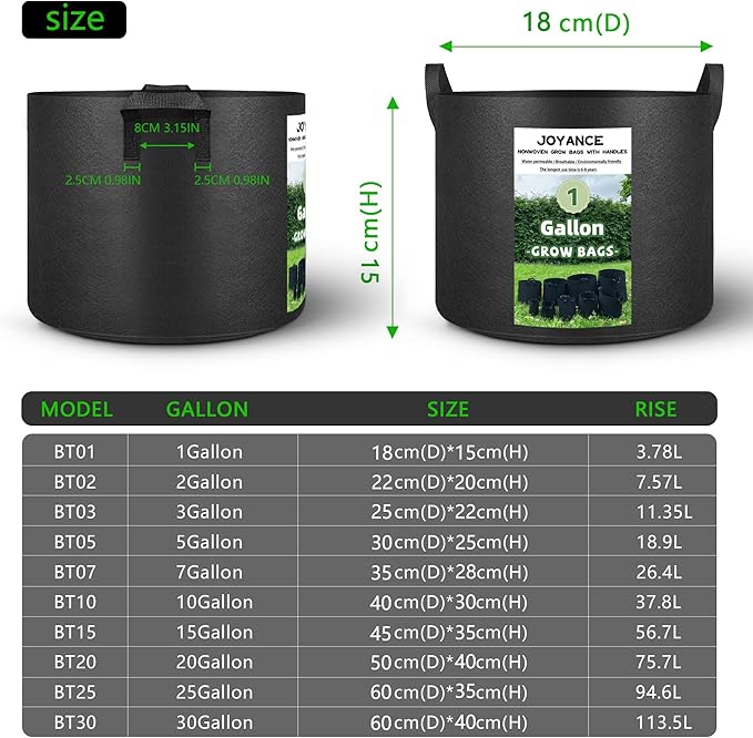 10-Pack 1 Gallon Grow Bags, Heavy Duty 300G Thickened Non-Woven Fabric Grow Bags, Ventilated Plant Pots with Reinforced Handies