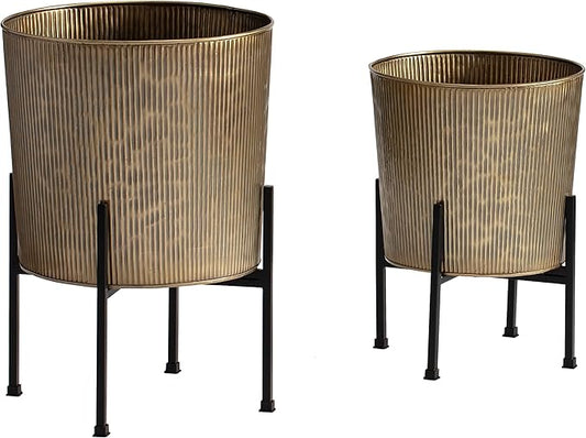 Metal Planters with Stand - Set of 2, Antique Gold (PL-GLD-SET-3002)