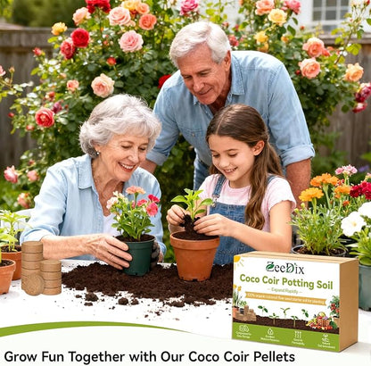 ZeeDix 50 Pack 50mm Organic Coco Coir Seed Starter Pellets, Compressed Coconut Fiber Seed Starter Soil Discs Potting Soil Mix for Indoor Outdoor Plants, Herbs Houseplants Bonsai Vegetables Flowers