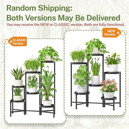 iDavosic.ly Plant Stand Indoor with Grow Light, 6 Tier Corner Metal Flower Display Holder Shelf, Easy Assembly Folding Tall Orchid Rack for Patio Balcony Porch Garden Living Room House, Black