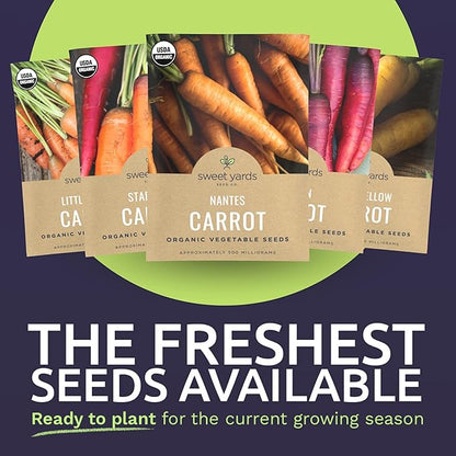 Organic Carrot Seeds Variety Pack - 5 Individual Packs - 2026 Season - Nantes, Little Finger, Dragon, Solar Yellow and More! for Indoor & Outdoor Planting (Non-GMO, Certified Organic)
