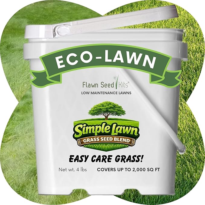 Flawn Seed Kits Simple Lawn Mow Less Fine Fescue Eco-Grass Seed, 4 Lbs, Low Maintenance, Resealable Pail with Handle, Covers up to 2000 Sqft