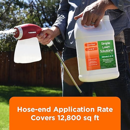 Ultimate 3-18-18 Lawn Food Liquid Fertilizer- Easy to Use Concentrated Spray- Any Grass Type- Summer & Fall - Simple Lawn Solutions- Turf Hardiness & Root Vigor- Phosphorus and Potassium (1 Gallon)