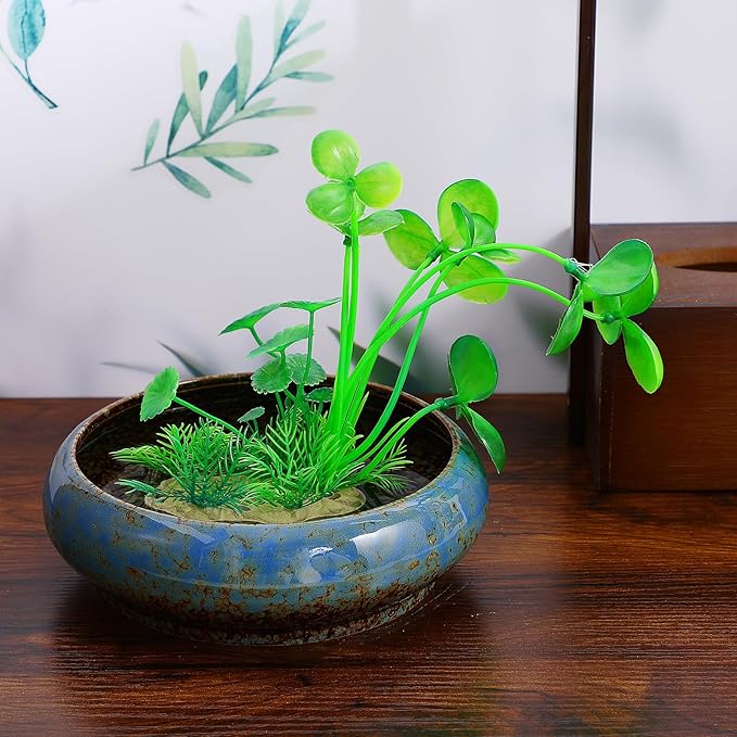 Bonsai Pot Water Lily Bowl Succulent Planter Ceramic Flower Pot Shallow Decorative Bowl for Home Office Garden Balcony (No Drainage Hole)