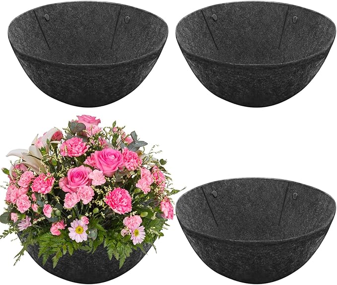 Riare 4 Pack 12 Inch Round Fabric Planter Basket Liner- Hanging Basket Liners Replacement Coco Fiber Liner Alternative for Hanging Basket Flowers (Prevent Birds from Nesting)