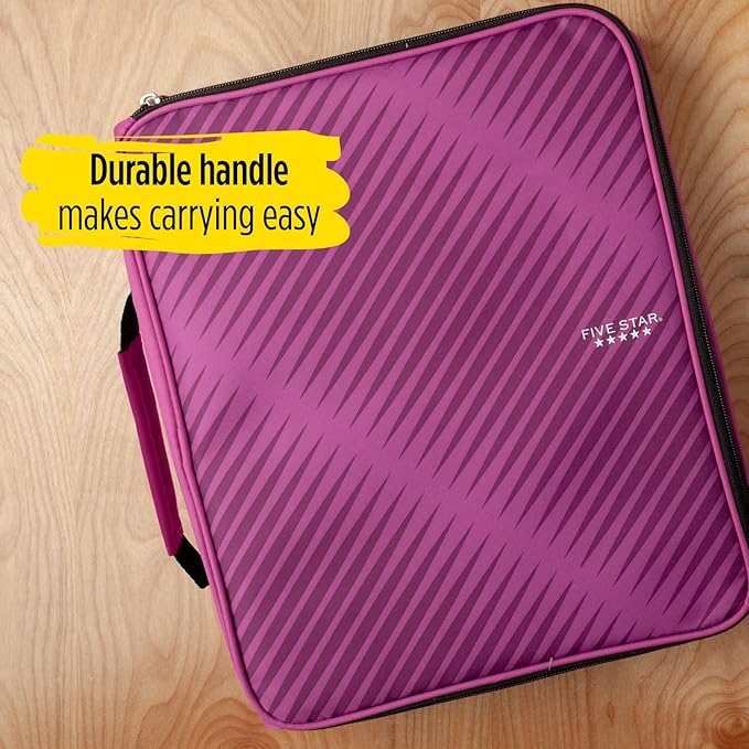 Five Star Zipper Binder, 2 Inch 3-Ring Binder for School, 6 Pocket Expanding File, 380 Sheet Capacity, Purple (72540)