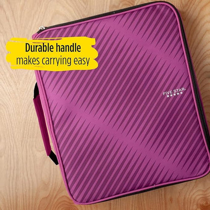 Five Star Zipper Binder, 2 Inch 3-Ring Binder for School, 6 Pocket Expanding File, 380 Sheet Capacity, Purple (72540)