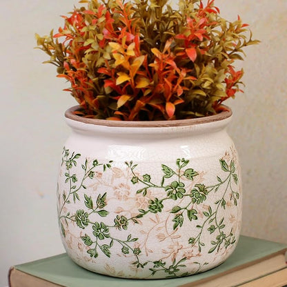 Vintage Country Ceramic Vase and Planters, 6.29 Inch Small Plant Pots for Indoor English Garden Decor, Old World Room & Home Decor, Sage Beige