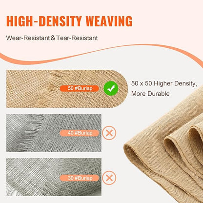VEVOR Burlap Fabric Roll, 14” x 150 ft High Density Natural Jute Fiber Material for Outdoor Plant Care, Tree Wrap Roll, Decor, DIY Crafts, Wedding, Garden Weed Barrier, Plants & Trees Winter Covering