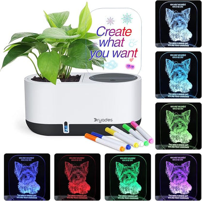 Self-Watering Plant Pot with LED Note Board & 7 Colors Pen, Led Acrylic Message Board with Plant Pot,Dog Board Night Light with Planting Pot for Christmas/Thanksgiving/Gifts(No Plant&Seed)