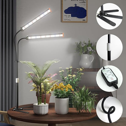 GooingTop Grow Light for Indoor Plants,5000K Full Spectrum Growing Plant Lamp with White Red Blue LED for Pots Succulents Seed Starting,Height Adjustable 10-32'' with Optional Dimming & Timer