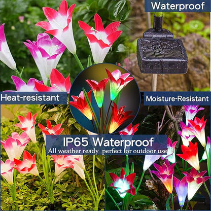 TONULAX Solar Lights Outdoor - Upgraded Garden Light, Multi-Color Changing Lily Solar Flower Lights for Patio,Yard Decoration, Bigger Flower and Wider Panel (2 Pack,Purple and Red)