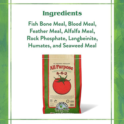 Down To Earth All Natural Fertilizers Organic All Purpose Tomato & Vegetable Mix - Plant Food for Tomatoes, Peppers, Herbs and Flowers 4-6-2, 25 lb