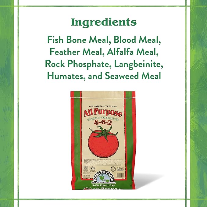 Down To Earth All Natural Fertilizers Organic All Purpose Tomato & Vegetable Mix - Plant Food for Tomatoes, Peppers, Herbs and Flowers 4-6-2, 50 lb