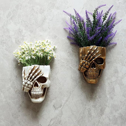 Skull Wall Planter for Home Décor, Resin Skeleton Gothic Planter for Indoor Outdoor Plants Decorations, White Hanging Skull Vase Unique Spooky Face Flower Pot Head Planters