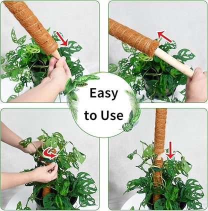 JJGoo Moss Pole for Plants Monstera, 2 Pack 23.6 inch Plant Support Pole, Extendable Coir Totem Pole for Potted Plants Pothos,Train Indoor Climbing Plants to Grow Upwards - Extends to 40.6 Inches