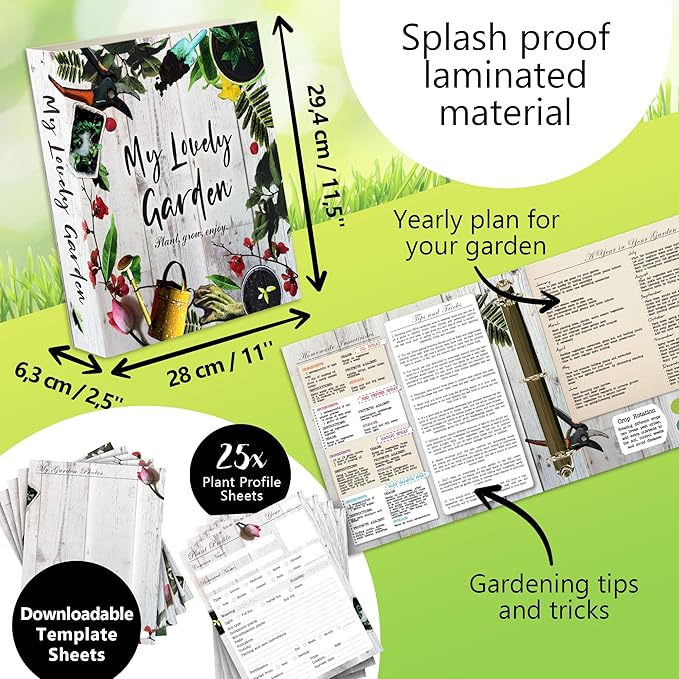 Garden Journal, 3 Ring Full Page 8.5x11" Binder. Seed Packet Organizer Kit, Perfect Planner & Almanac & Notebook for Gardeners and Farmers