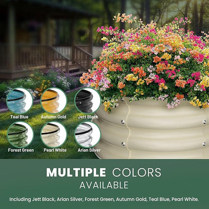 Round Galvanized Raised Garden Bed Kit, 2 x 2 x 1ft Pearl White Galvanized Garden Boxes, Outdoor for Vegetables