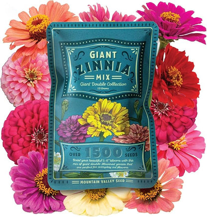Zinnia Seeds for Planting Outdoors ~1,500 California Giant Mix Zinnia Seeds - Beautiful 4' Tall Wildflower Blossoms - Zinnia elegans Pollinator Seed Mix - Bright, Cheerful Annual Flower Seed