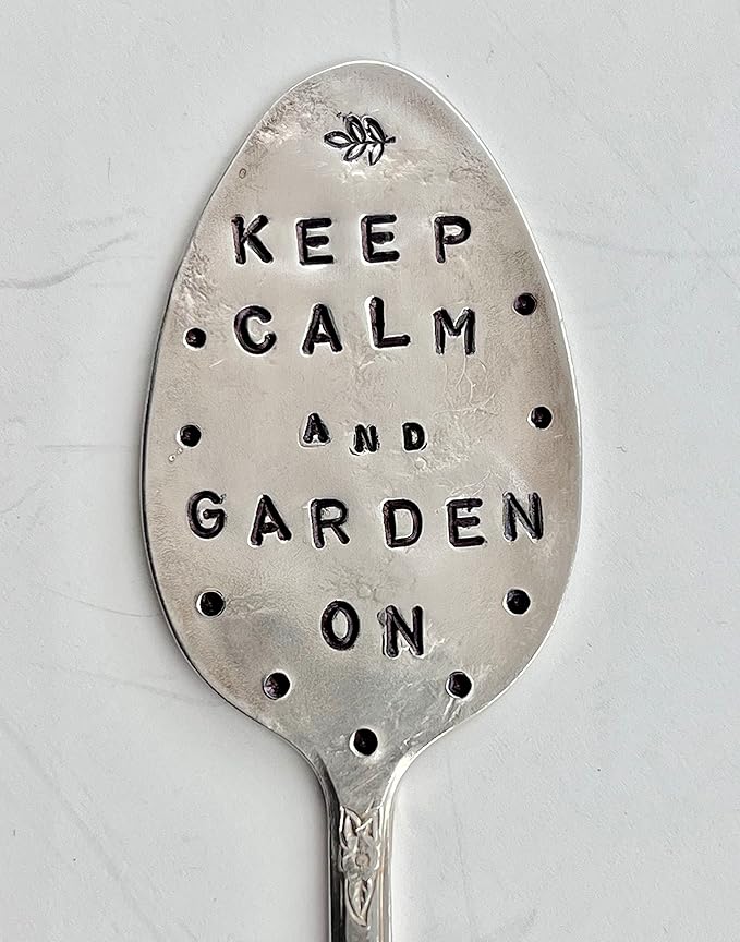 GARDEN MARKER Keep Calm and Garden On hand crafted Plant stake made from recycled Spoon makes a great gift