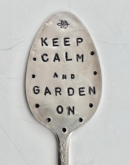 GARDEN MARKER Keep Calm and Garden On hand crafted Plant stake made from recycled Spoon makes a great gift