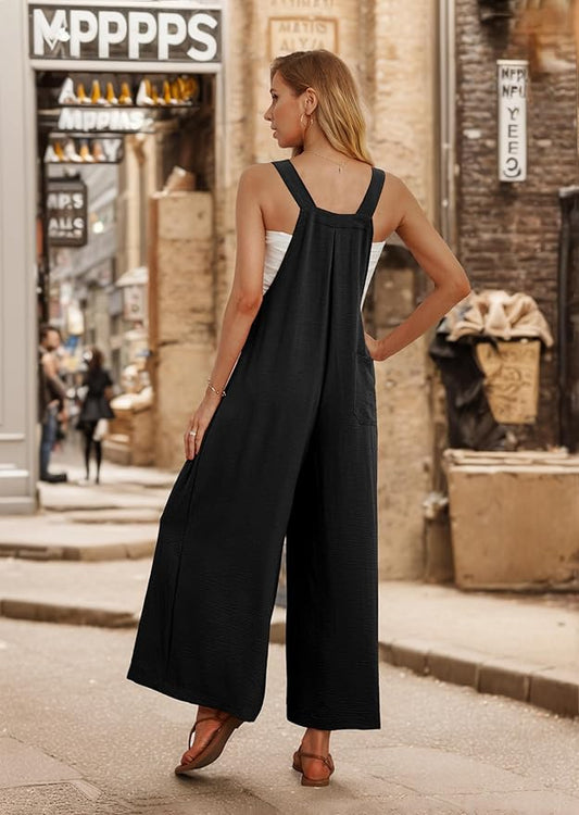 IWOLLENCE Women's Summer Jumpsuits Boho Wide Leg Overalls Casual Loose Rompers with Pockets 2025