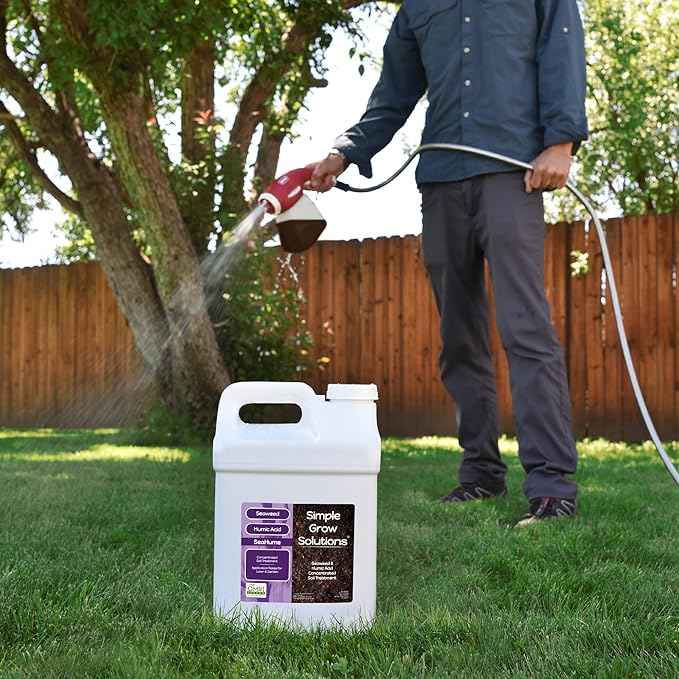Organic Liquid Seaweed for Lawn & Plants - 8% Kelp Blended with Humic Acid - OMRI Organic Fertilizer Supplement Concentrated - Sea Hume- Natural Treatment for Turf Grass and Garden - Simple Lawn Solutions - Soil Conditioner (2.5 Gallon)