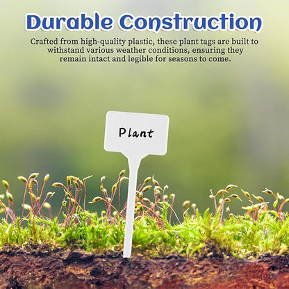 50 Pcs Large Plastic Plant Labels, 5.9 Inches Large Garden Markers, Plastic Waterproof Durable T-Type Nursery Plant Stakes, Tags for Vegetables, Fruits, Flowers, Indoor Outdoor Use (White)