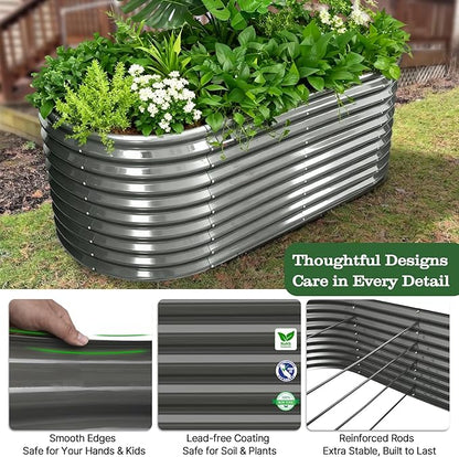 A ANLEOLIFE 6-Piece 30 Inch Extra Tall Galvanized Raised Garden Beds Kit, Large Oval & Round Metal Planters – Ideal for Backyard Vegetables Flowers Herbs, Quartz Grey