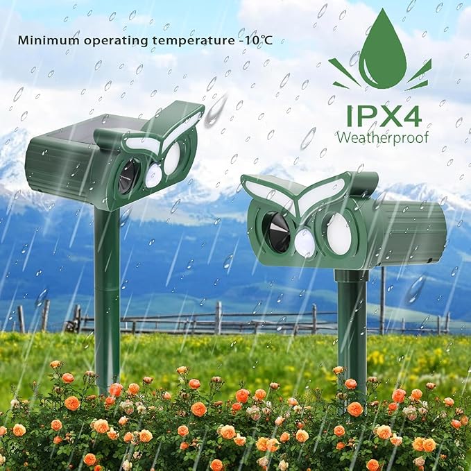 4Pack Cat Repellent Outdoor,Solar Ultrasonic Animal Repellent Outdoor Deer Repellent Devices with Motion Detection&Flash Light Squirrel Rabbit Dog Deterrent,Keep Rodent Chipmunk Raccoon Away for Yard