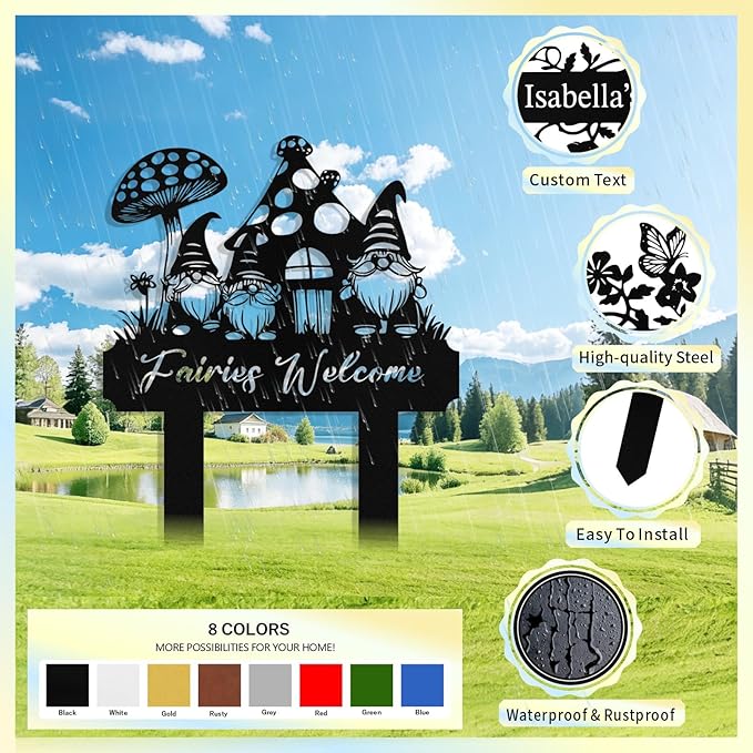 Custom Metal Gnome Garden Sign with Stake, Personalized Garden Signs for Outside, Customized Garden Name Signs for Yard Lawn Outdoor Decor Gardening Gifts for Moms Grandmas Gardeners