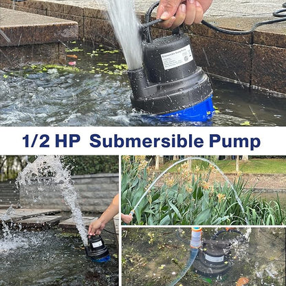 AgiiMan 1/2HP Submersible Water Pump, 2200GPH Portable Sump Pump for Pool Draining, Pool Cover Pump with 25FT Power Cord for Basements, Pool, Fountains, Hot Tub, Garden, SkyBlue